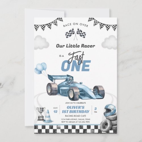 Fast One Race Car Boy 1st Birthday Invitation