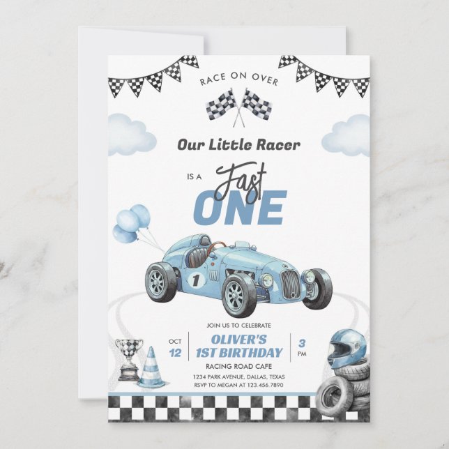 Fast One Race Car Boy 1st Birthday Invitation (Front)