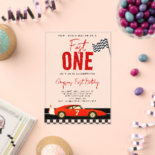 Fast One Race Car Boy 1st Birthday Party Acrylic Invitations