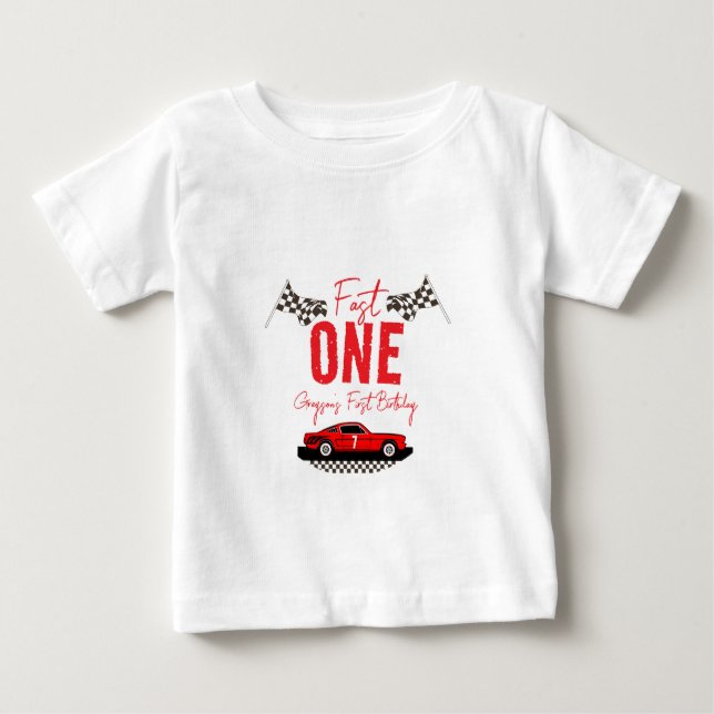 Fast One Race Car Boy 1st Birthday Party Baby T-Shirt (Front)