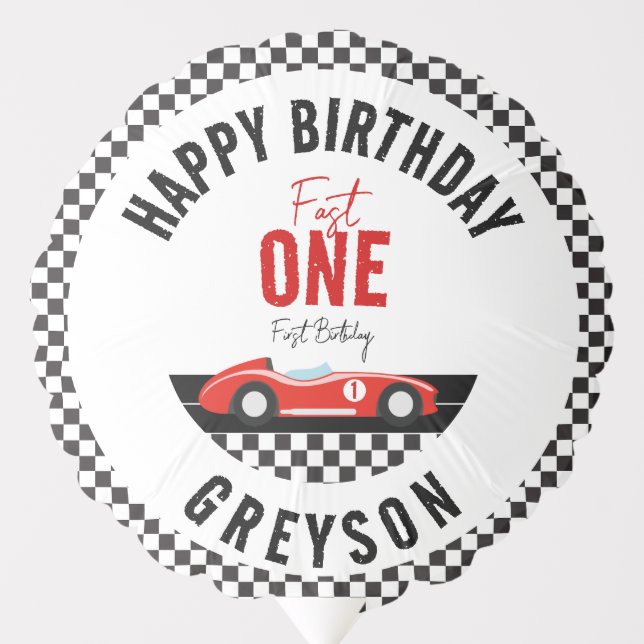 Fast One Race Car Boy 1st Birthday Party Balloon (Front)