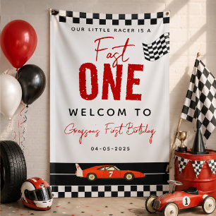 Fast One Race Car Boy 1st Birthday Party Banner