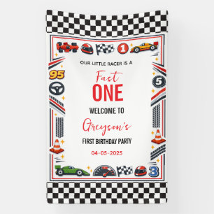 Fast One Race Car Boy 1st Birthday Party Banner
