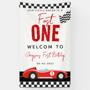 Fast One Race Car Boy 1st Birthday Party Banner