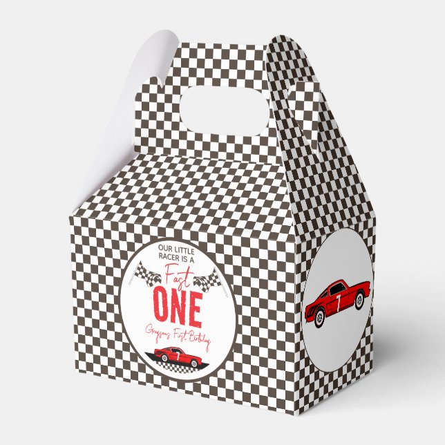 Fast One Race Car Boy 1st Birthday Party Favor Boxes (Front Side)