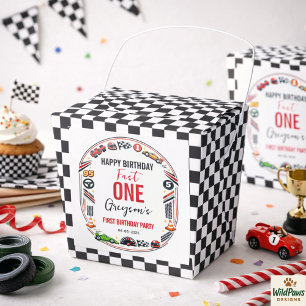 Fast One Race Car Boy 1st Birthday Party Favor Boxes