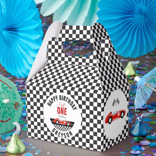 Fast One Race Car Boy 1st Birthday Party Favor Boxes (Party)