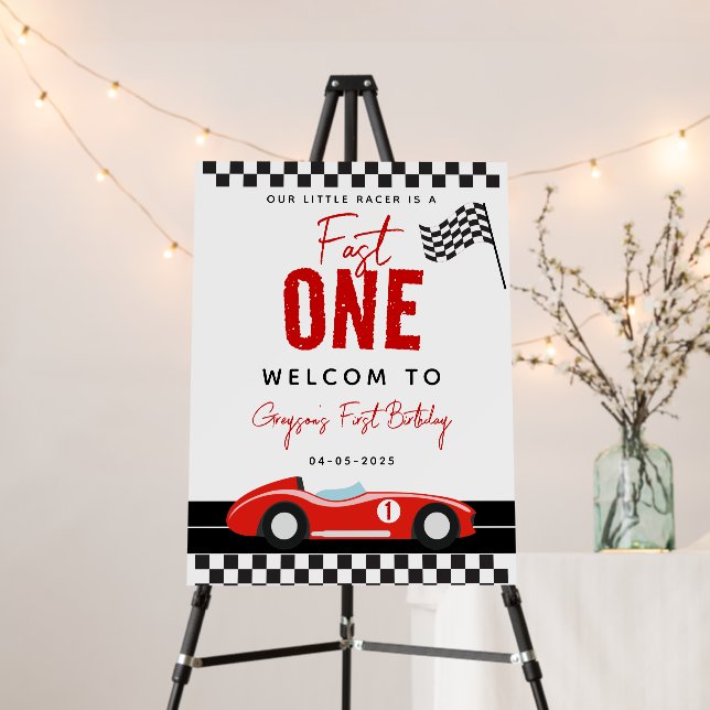 Fast One Race Car Boy 1st Birthday Party Foam Board (In Situ (Stand))