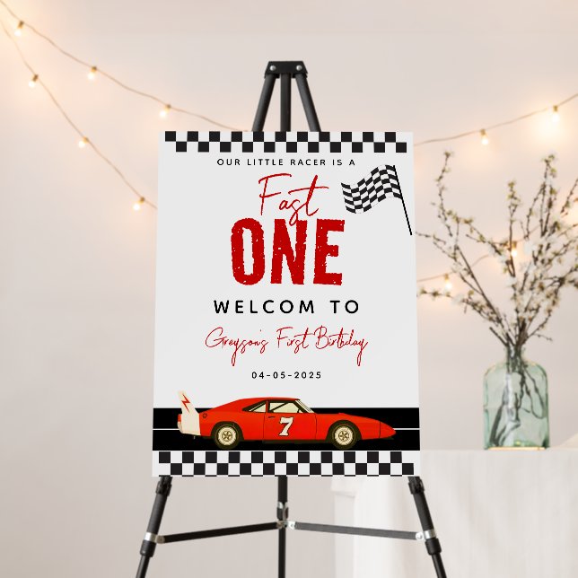 Fast One Race Car Boy 1st Birthday Party Foam Board (In Situ (Stand))