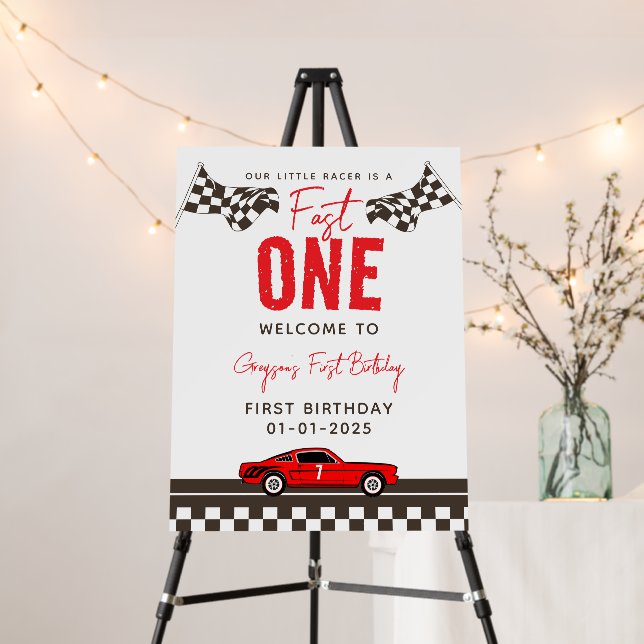 Fast One Race Car Boy 1st Birthday Party Foam Board (In Situ (Stand))