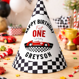 Fast One Race Car Boy 1st Birthday Party Hat