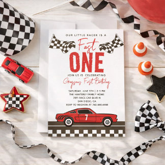 Fast One Race Car Boy 1st Birthday Party Invitation