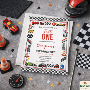 Fast One Race Car Boy 1st Birthday Party Invitation