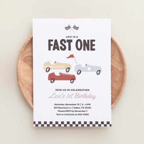 Fast One Race Car Boy 1st Birthday Party Invitation