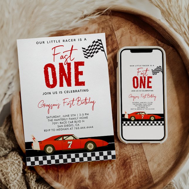 Fast One Race Car Boy 1st Birthday Party Invitation (Creator Uploaded)