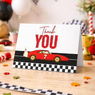 Fast One Race Car Boy 1st Birthday Party Letterpress Thank You Card
