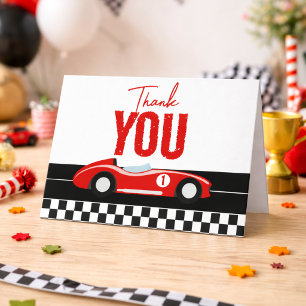 Fast One Race Car Boy 1st Birthday Party Letterpress Thank You Card