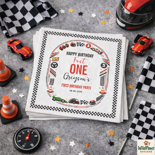 Fast One Race Car Boy 1st Birthday Party Napkins