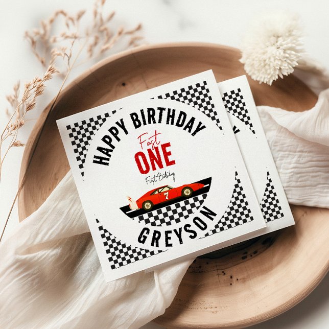 Fast One Race Car Boy 1st Birthday Party Napkins (Creator Uploaded)