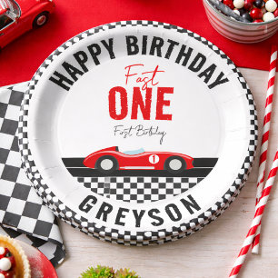 Fast One Race Car Boy 1st Birthday Party Paper Plates