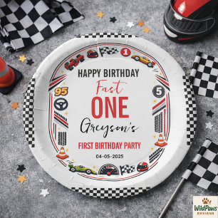 Fast One Race Car Boy 1st Birthday Party Paper Plates