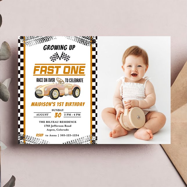 Fast One Race Car Boy 1st Birthday Party Photo  Invitation (Creator Uploaded)