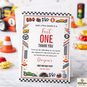 Fast One Race Car Boy 1st Birthday Party Thank You Card