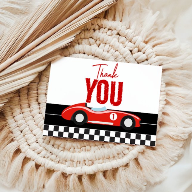 Fast One Race Car Boy 1st Birthday Party Thank You Card (Creator Uploaded)