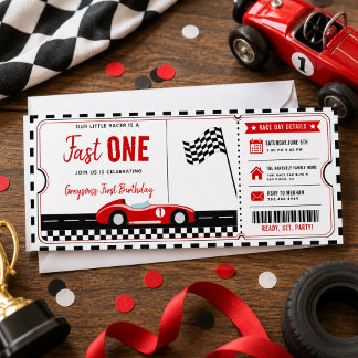 Fast One Race Car Boy 1st Birthday Party Ticket Invitation