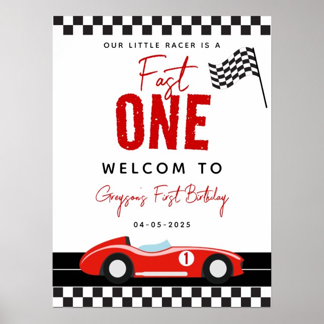 Fast One Race Car Boy 1st Birthday Welcome Signs (Front)