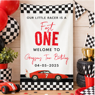 Fast One Race Car Boy 2nd Birthday Party Banner