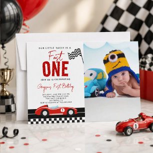 Fast One Race Car Boy Photo 1st Birthday Party Invitation