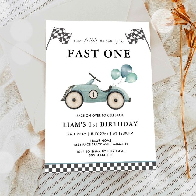 Fast One Race Car Boys 1st Birthday Invitation (Creator Uploaded)