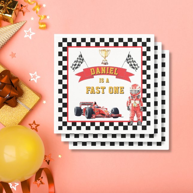 Fast One Race Car Checkered Flag Party Napkins (Creator Uploaded)