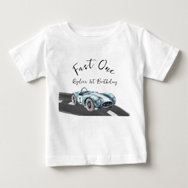 Fast One Race Car First Birthday Baby T-Shirt (Front)