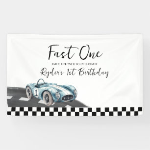 Fast One Race Car First Birthday Banner