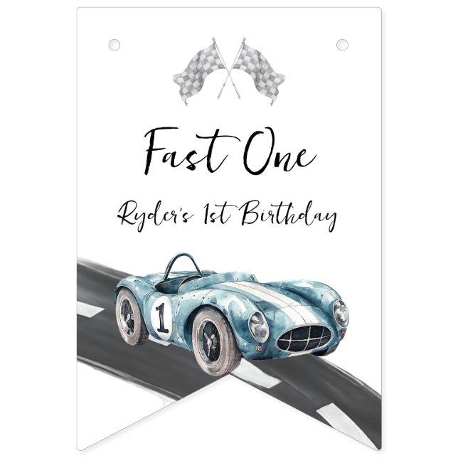 Fast One Race Car First Birthday Bunting Flags (First Flag)