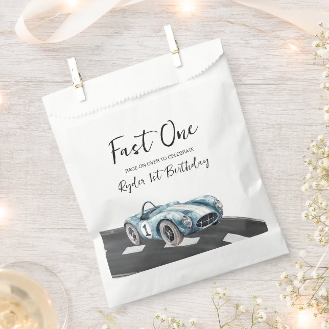 Fast One Race Car First Birthday Favor Bag (Clipped)