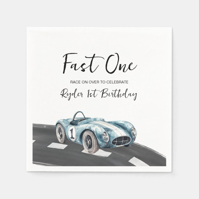Fast One Race Car First Birthday Napkins (Front)