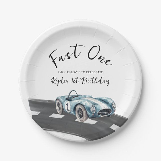 Fast One Race Car First Birthday Paper Plates (Front)