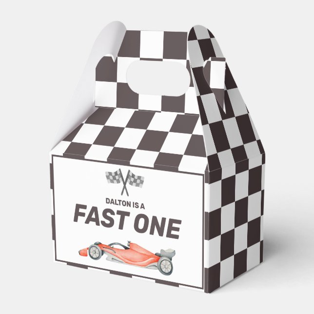 Fast One Race Car First Birthday Party Favor Boxes (Front Side)