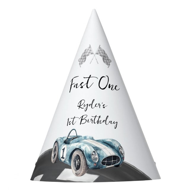Fast One Race Car First Birthday Party Hat (Front)