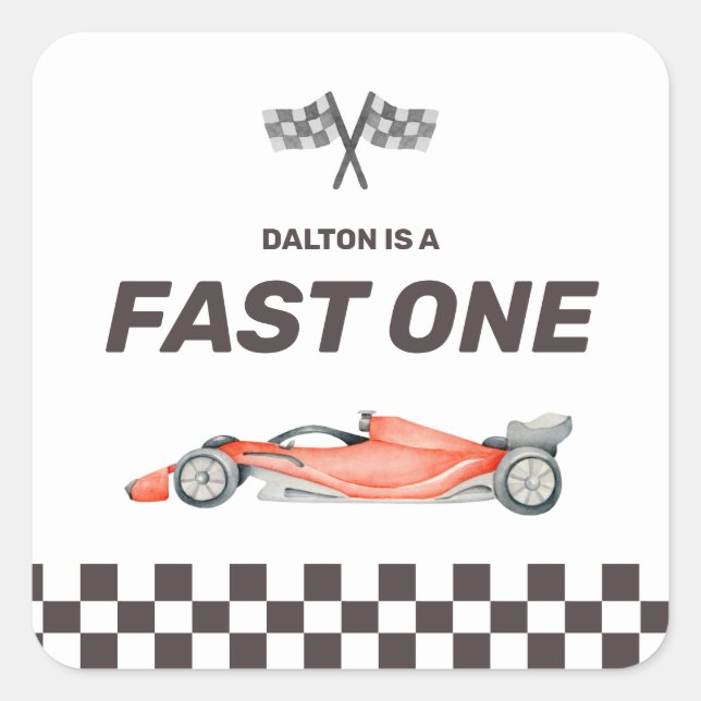 Fast One Race Car First Birthday Square Sticker (Front)