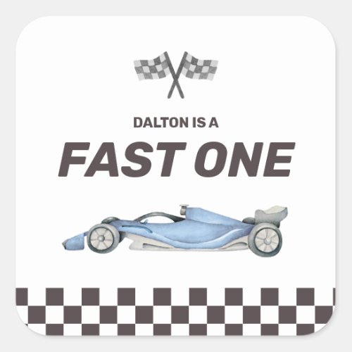 Fast One Race Car First Birthday Square Sticker