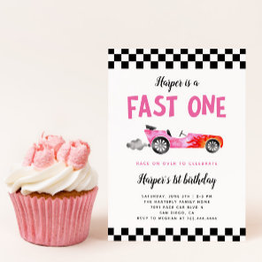 FAST ONE Race Car Girl 1st Birthday Party  Invitation