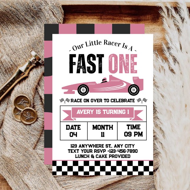 Fast One Race Car Girl 1st Birthday Party  Invitation (Creator Uploaded)