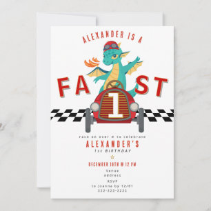 Fast One Race Car Racing Car Dragon 1st Birthday Invitation