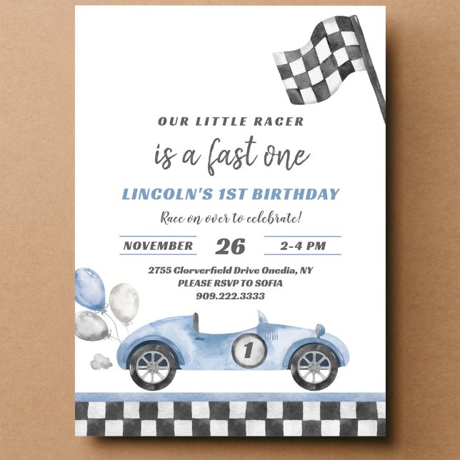 Fast One Race Car Vintage 1st Birthday Invitation (Creator Uploaded)