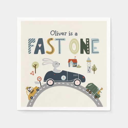 Fast One Race Cars 1st Birthday Party Napkins