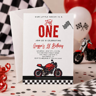 Fast One Race Motorcycle 1st Birthday Party Invitation